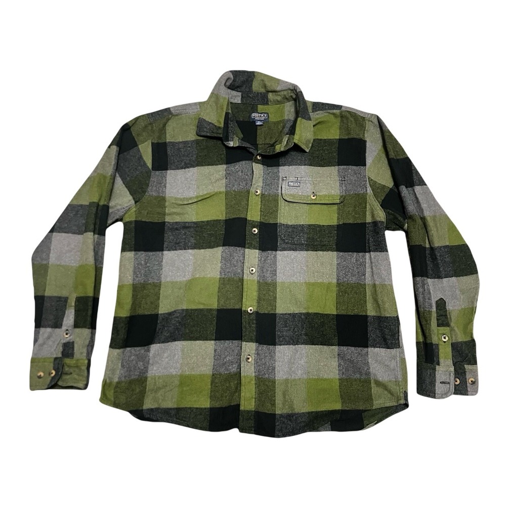Smith's Workwear Shirt Men's 2XL Green‎ Plaid Flannel Long Sleeve Button Down